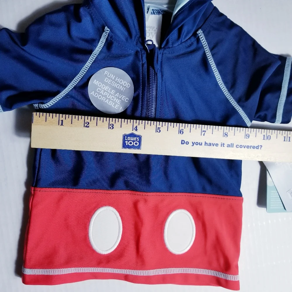 NWT DISNEY BABY MICKEY MOUSE SWIM SHIRT WITH HOOD SIZE 9 TO 12 MONTHS